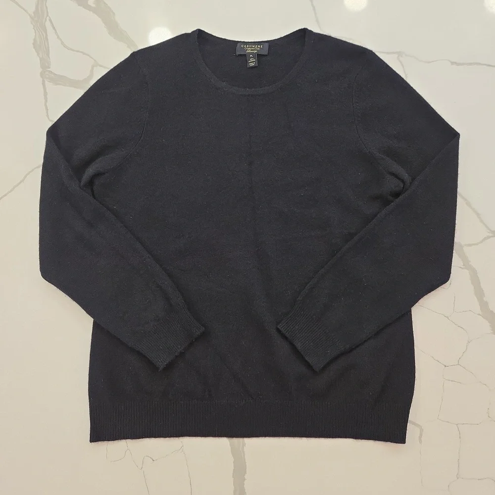 100% Cashmere Classic Black Crewneck Quiet Luxury Sweater Womens Large